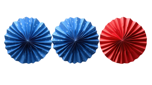 Set of 4th of July paper fan decorations isolated on white background 