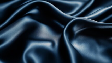Fototapeta premium A close-up of luxurious, dark blue fabric showcasing elegant folds and a soft, shiny surface, evoking a sense of sophistication and richness.