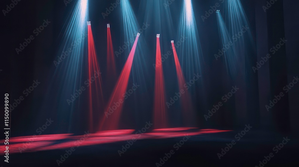 Aufkleber the image shows a dimly lit stage with multiple spotlights shining down, creating a dramatic atmosph