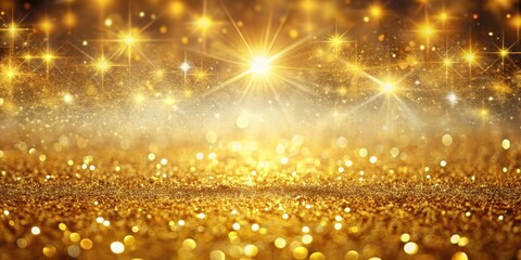 Obraz premium A shimmering gold background with twinkling lights and a soft focus effect for a celebratory and elegant backdrop.