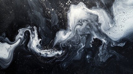 Abstract swirling grayscale paint creates a cosmic effect