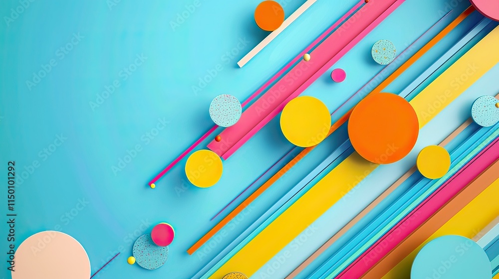 Poster A creative advertisement layout with colorful graphics and text alignment.