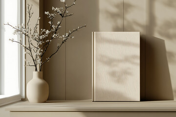 Beige Minimalist Interior Design with Flowers and Book