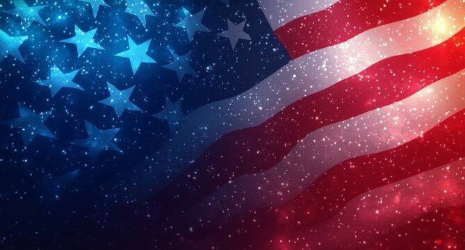 Waving American flag with blue background showcasing national pride and unity