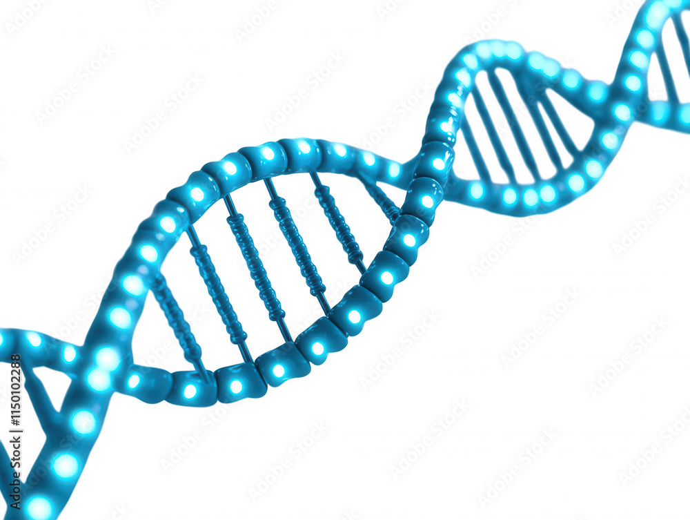 Poster abstract representation of a blue glowing dna double helix structure symbolizing genetic science and