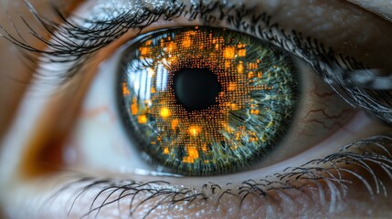 Close-up of a human eye with digital graphic overlay.