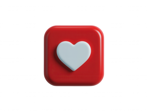 Stylized Red Square Button Featuring a White Heart Icon, Symbolizing Love, Affection, and Positive Emotion in Digital Communication and Interactions - Powered by Adobe