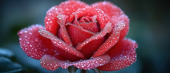Dew-kissed red rose close-up. (1)