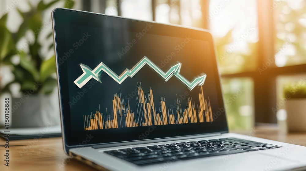 Aufkleber design a stock market thumbnail with a professional atmosphere, showing a close-up of a laptop displ
