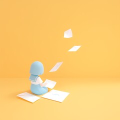 Cute Child with Paper Airplanes on Yellow Background in Minimalist Style