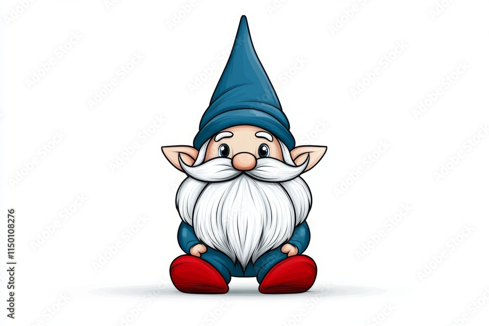 Poster a conceptual design of a gnome hat and beard, represented with simple, clean shapes and vibrant red 