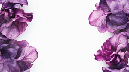 Purple flowers frame on white background.