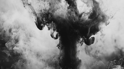 Abstract Black Ink Swirling In Water