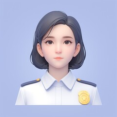 Realistic 3D Portrait of Female Character in Uniform with Badge