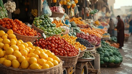 Vibrant fruit and vegetable market stall.