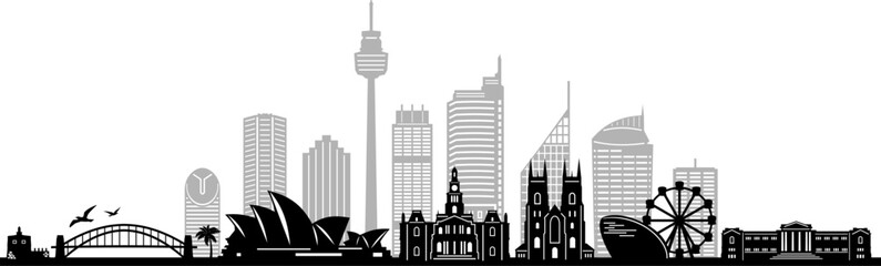 Sydney Australia Skyline Silhouette Vector