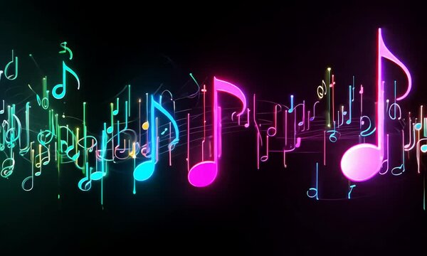music background with colorful musical notes on black background	