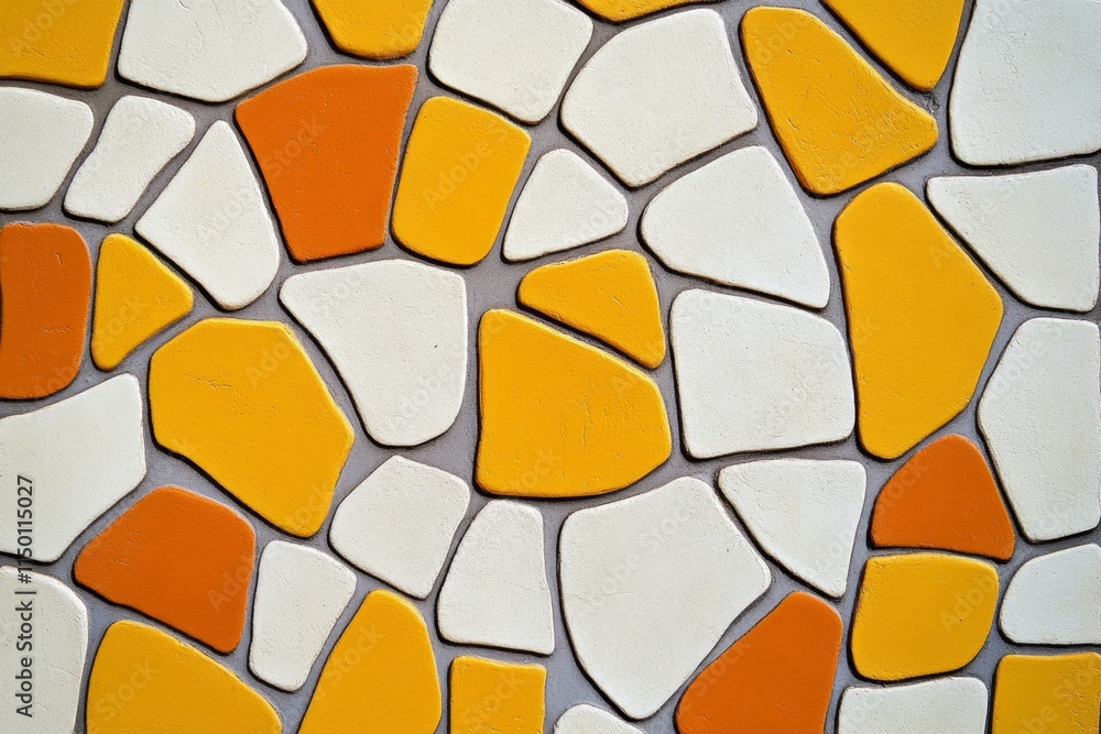 Poster a geometric abstract interpretation of gnocchi with simple yellow and orange shapes forming a modern
