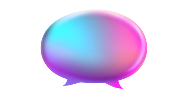 Iridescent speech bubble icon with soft gradient hues for digital communication themes Isolated on transparent background