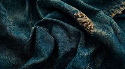 Obraz premium Textured Denim Fabric Showing a Ripped Area