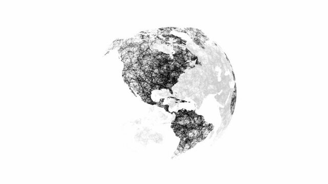 Plexus globe on white background. 3D amination. Rotating