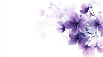 Obraz premium Soft purple flowers on white background, delicate floral design.