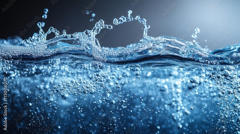 Poster close-up of a water splash with bubbles, showing texture and movement.