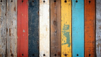 Colorful weathered wood planks background texture.