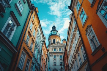 Obraz premium Colorful buildings on a cobblestone street