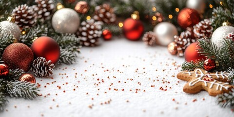 a snow and snowflake blank mockup in background on a white background with group of Christmas garland 