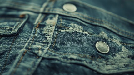 Distressed Denim Jacket Closeup Detail Showing Texture