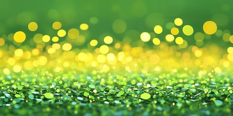 Obraz premium Sparkling Green Glitter Background Bright Yellow Bokeh Lights