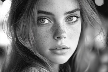 Fototapeta premium Black and white portrait of a serious young woman