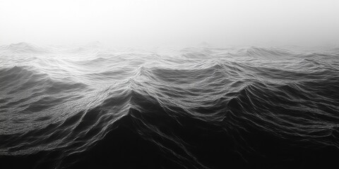 Black and white abstract mountain landscape with mist