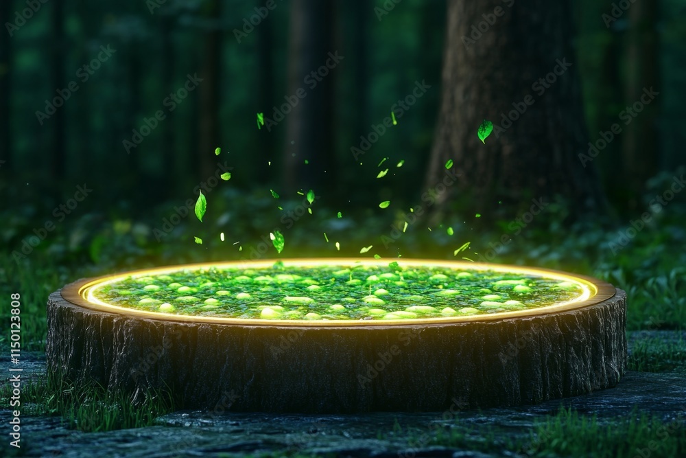 Poster a magical plate of glowing gnocchi surrounded by floating herbs and sparkling sauce, set in a mystic