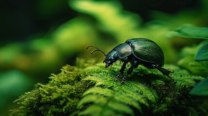 fern nature forest green beetles , dark forest , moss