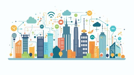 Abstract Modern Technological Digital City Illustration for Websites