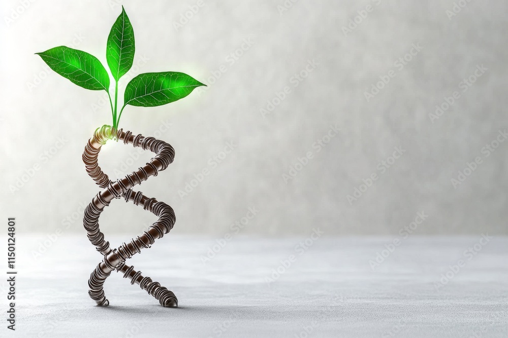 Aufkleber a minimalist design of a glowing dna strand intertwined with a sprouting leaf, drawn in bold, simple