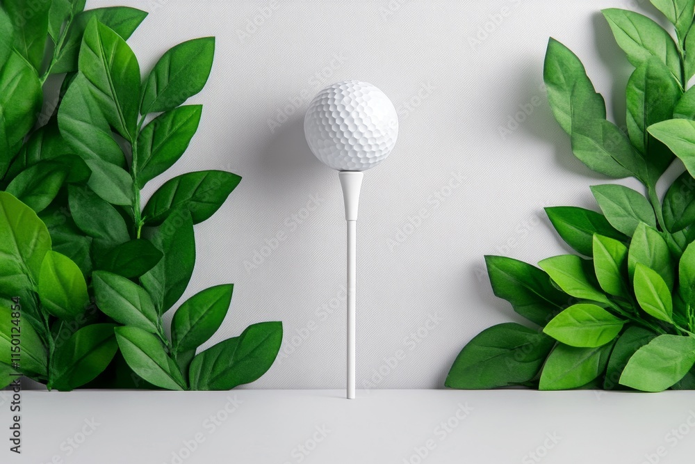 Poster a minimalist design of a golf ball resting on a tee, illustrated with clean lines and a monochromati