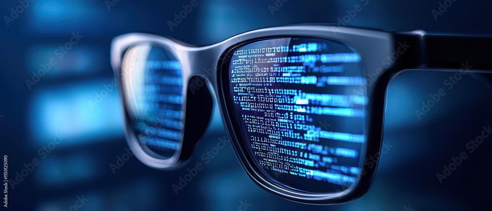 Poster close up of augmented reality glasses displaying virtual information