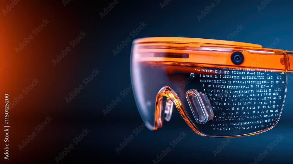 Poster close up of augmented reality glasses showcasing interactive digital elements, enhancing user experi