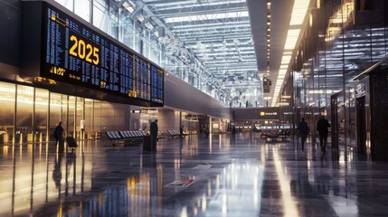 airport board with the inscription 2025, concept of the start of the new 2025