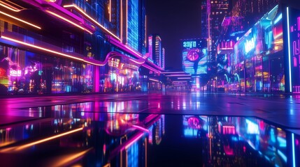 Obraz premium Dynamic nightlife environment with glowing neon lights and rhythmic patterns reflecting the beat of electronic dance music.