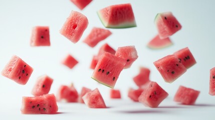 Highquality 8K 3D render of watermelon chunks on white background