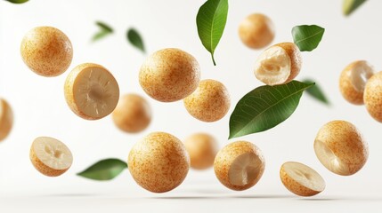 Highquality 8K realistic 3D render of falling longan pieces