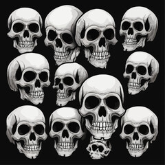 Skull skeleton vector design in different styles with solid background
