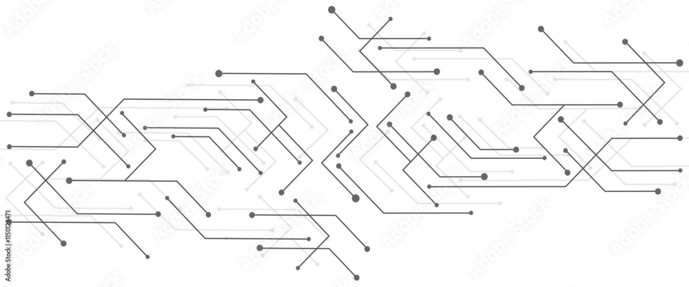 Fototapete Vector abstract white digital technology circuits lines geometric dots and lines.