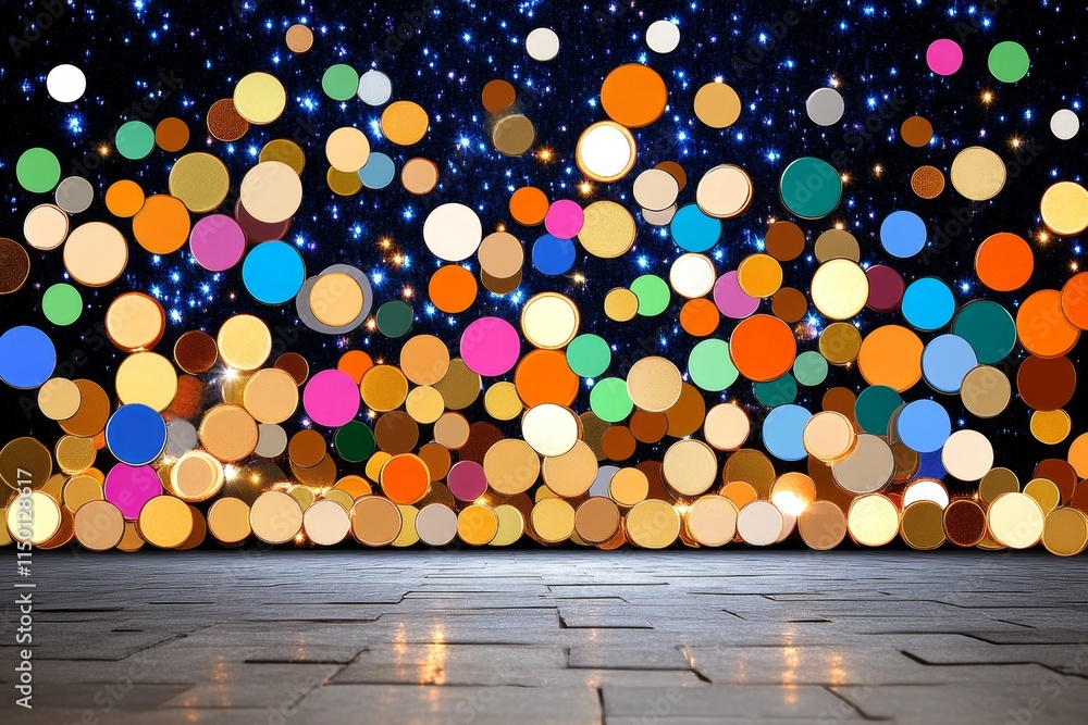 Poster A pixel art depiction of a glitter explosion in vibrant colors, with sparkling stars and animated flickers creating a retro party vibe