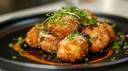 Crispy Parmesan-Breaded Chicken with Cherry Tomatoes, Balsamic Glaze, and Fresh Microgreens
