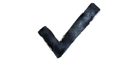 A black check mark   isolated on white and transparent background.